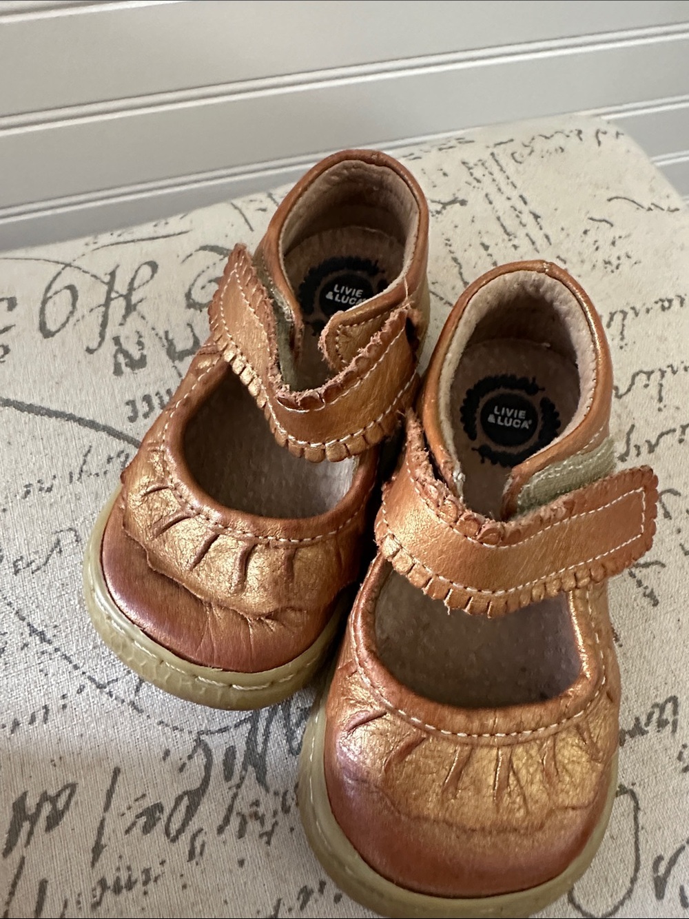 Livie & Luca Metallic Copper/Tan Mary Jane Walker Shoes Size 4